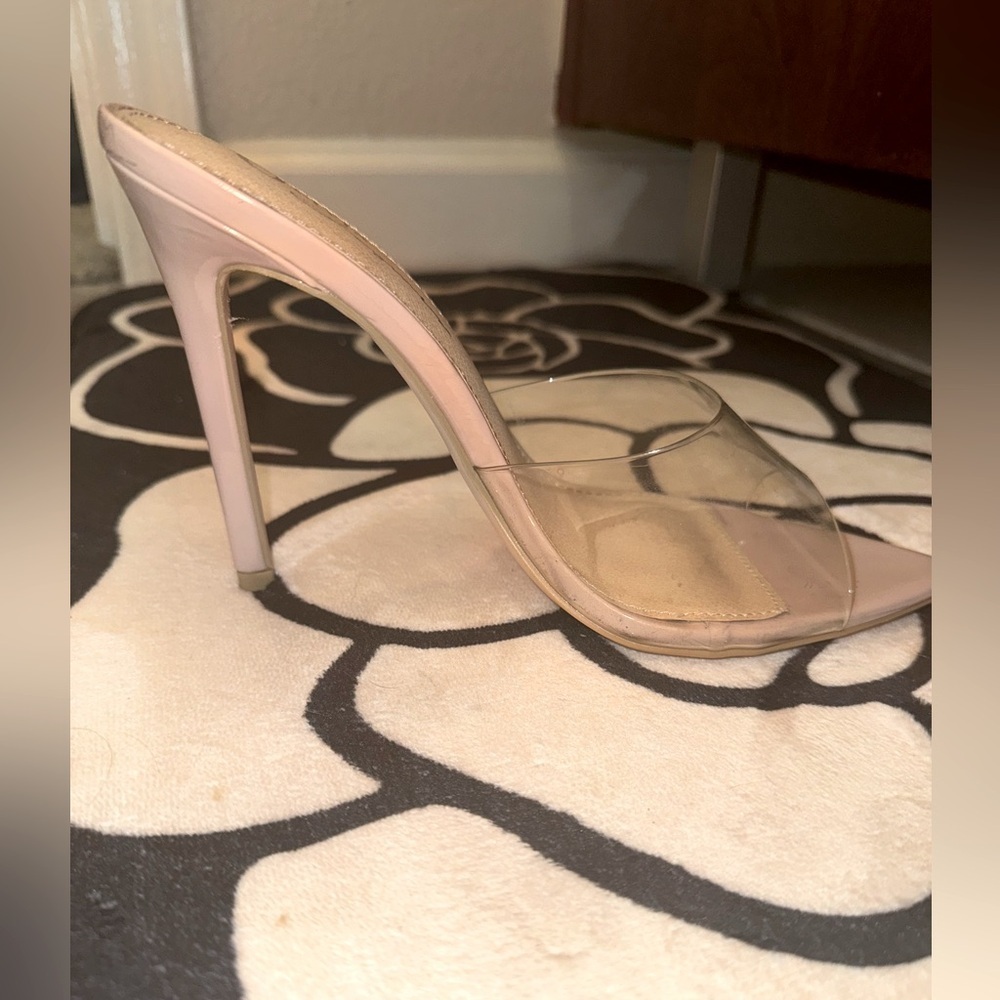 Olivia Jaymes Echo Women's Pointy Open Toe Clear Mules Heel Taupe Size 7 - Picture 12 of 13